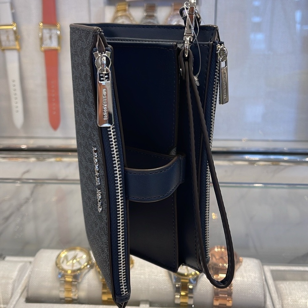 Michael Kors Jet Set Travel Large Double-Zip Wristlet-Wallet-PhoneHolder Admiral - Picture 2 of 16